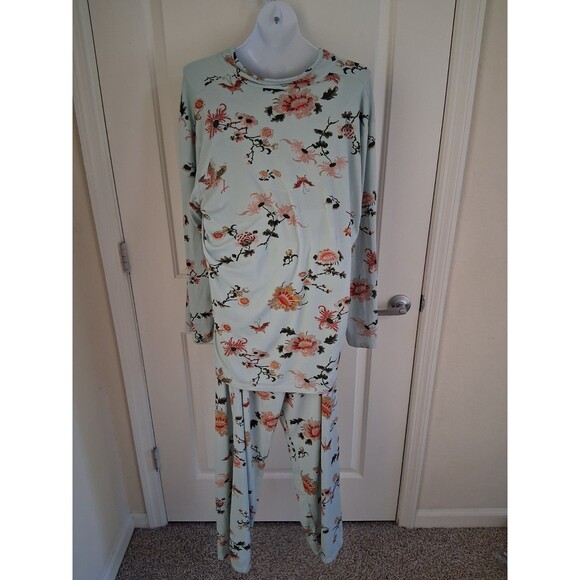 Natori Soft 2 Piece Pajamas Set Light Blue Floral Pants + Top Women’s XL - Picture 5 of 6